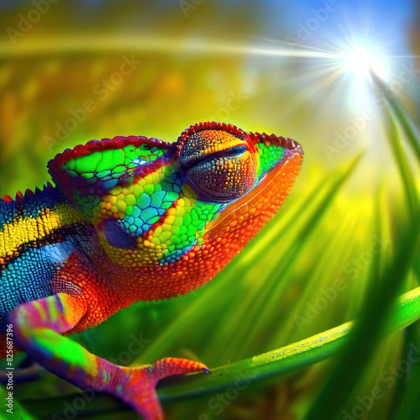 Fototapeta A Captivating Panther Chameleon Close-Up.with Generative AI technology