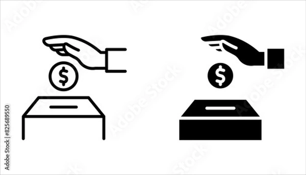 Fototapeta Donation box icon set with outline and glyph style on white background