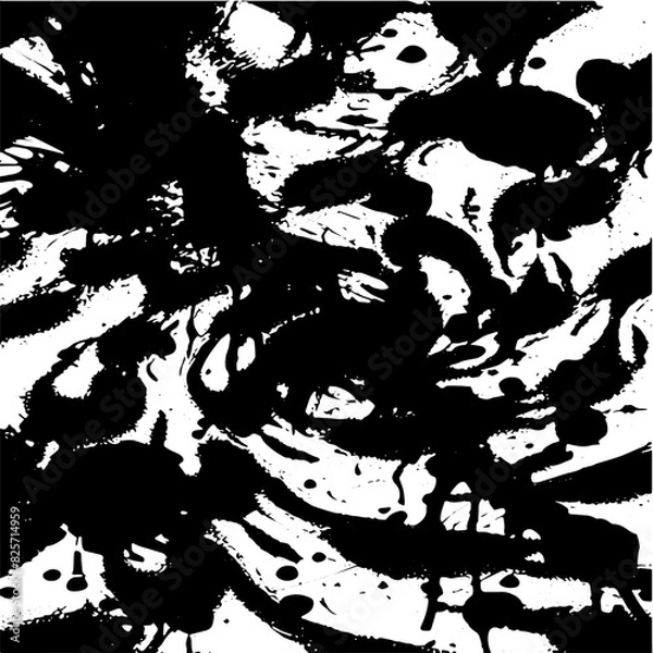 Fototapeta Grunge background of black and white. Abstract illustration texture of cracks, chips, dot. Dirty monochrome pattern of the old worn surface