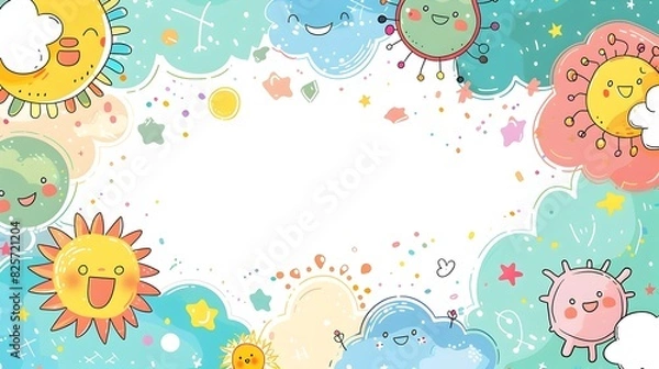 Fototapeta Whimsical Doodle Border for Children s Day with Blank Mockup Space
