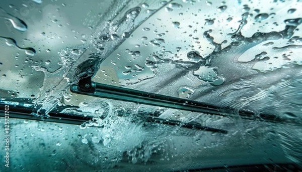 Fototapeta A close-up of windshield wipers in action, sweeping away the remnants of a passing storm.