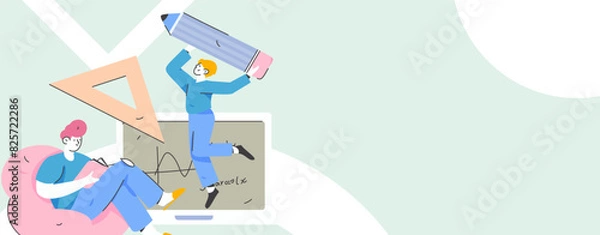 Obraz Education and learning people flat vector concept hand drawn illustration
