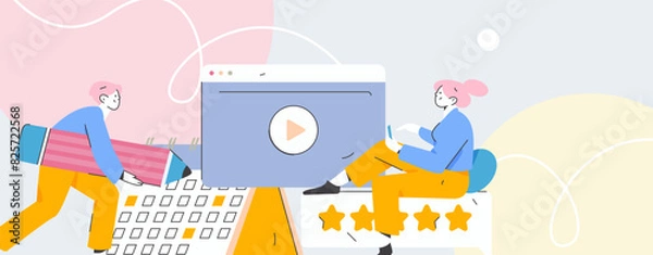 Fototapeta Education and learning people flat vector concept hand drawn illustration
