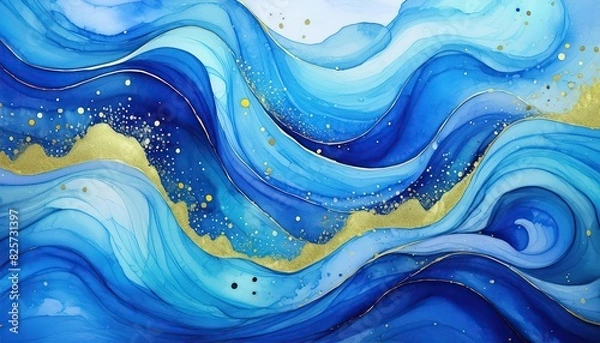 Obraz blue Abstract wave watercolor background and alcohol ink painting for design in luxury design