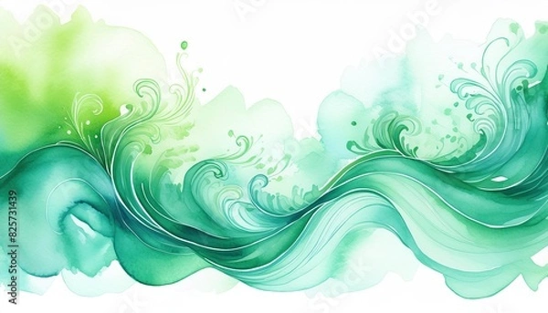 Obraz greeny Abstract wave watercolor background; green color splashing in water
