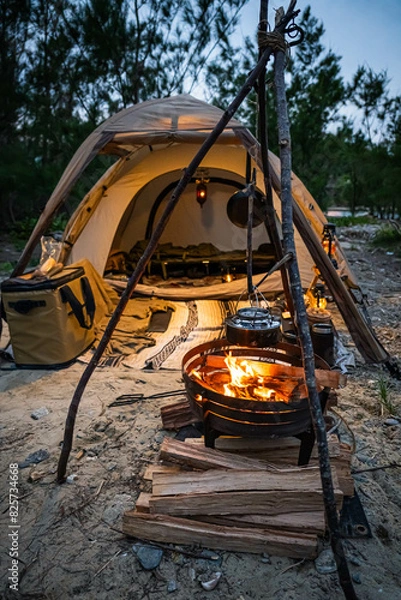 Obraz テント ソロテント ツールームテント キャンプ ブッシュクラフト 暗がり