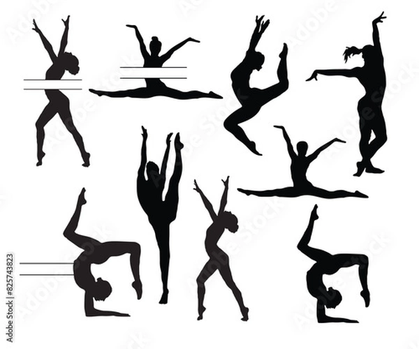 Obraz Print gymnastics poses silhouette, Gymnastics Poses Split, Gymnastics Poses Monogram, Gymnastics mom