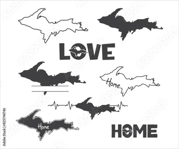 Fototapeta Print Michigan Upper Peninsula map, Michigan Map, Michigan Uppe, Michigan, Gift T-shirt design, and Cut Files for Crafters