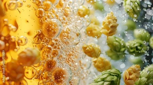 Fototapeta Vibrant and Bold Collage of Beer Ingredients with Hyper-Detailed and Photographic Style