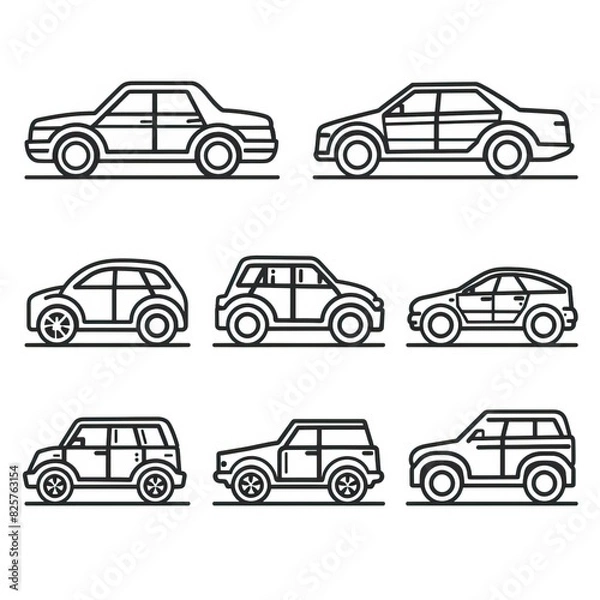 Fototapeta Car icon set in linear style. Transport symbol. Vector illustration