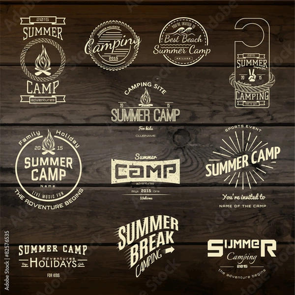 Fototapeta Summer camp badges logos and labels for any use