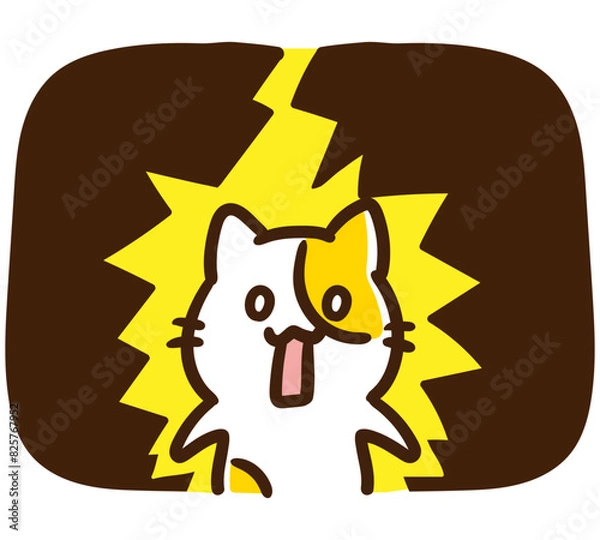 Obraz 衝撃で雷が落ちるかわいいねこのキャラクターのコミカルなイラスト