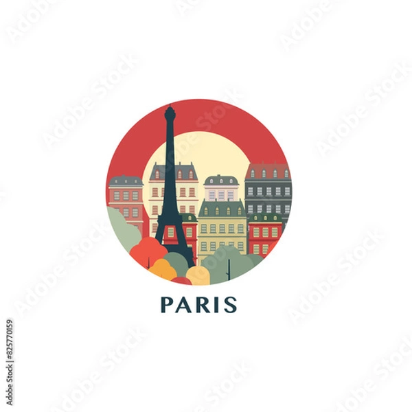 Obraz Paris cityscape, vector badge, flat skyline logo, icon. France city round emblem idea with landmarks and building silhouettes. Isolated graphic