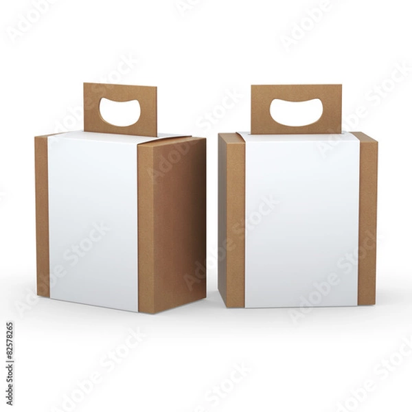 Fototapeta Brown paper box with white wrap and handle packaging,clipping pa