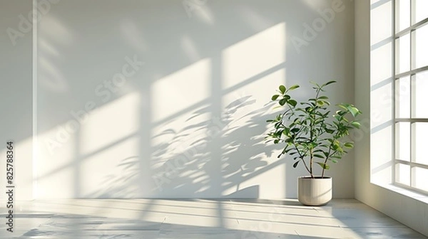 Fototapeta Abstract white background with shadows and light, modern interior design for product presentation. Mock up template in the style of modern interior design