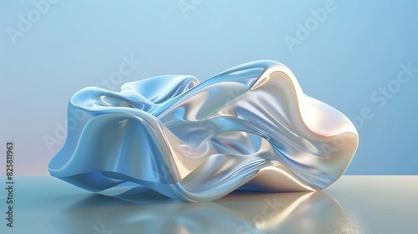 Obraz 3D rendering of a blue and silver abstract shape. The shape is made of smooth, curved surfaces and has a reflective sheen.