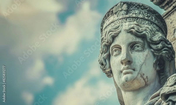 Fototapeta ancient greek statue against cloudy sky