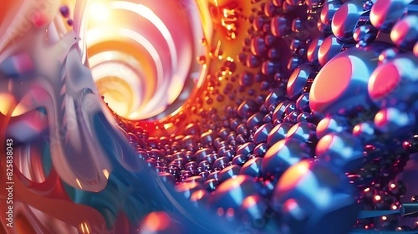 Fototapeta 3D rendering. Abstract background with blue and orange glowing spheres.