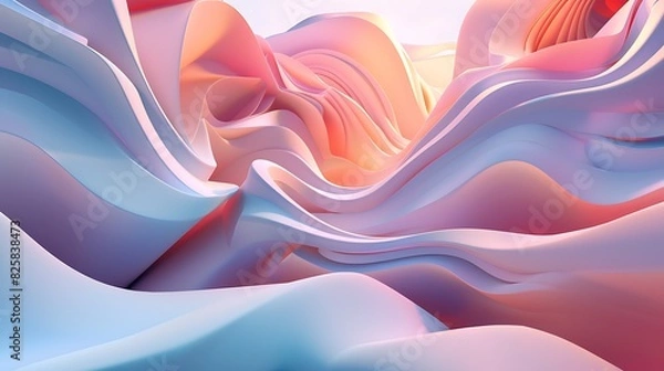Fototapeta 3D rendering, abstract background with soft pink and blue waves.