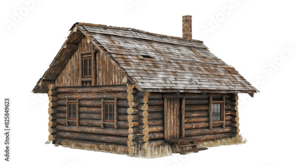 Obraz A detailed illustration of a log cabin on a plain white background