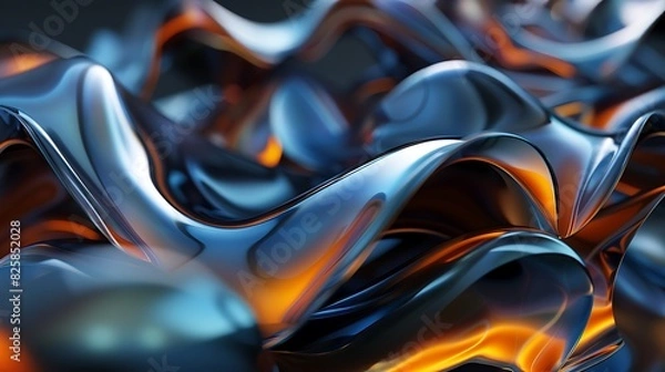 Fototapeta 3D rendering of a smooth metal surface with glowing orange highlights.