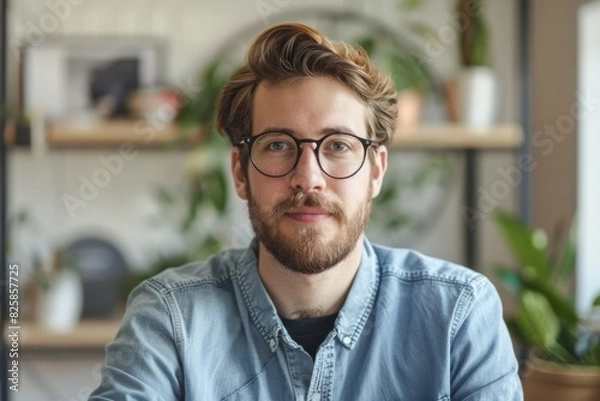 Obraz Professional millennial with lots of empty area around for advertisement.