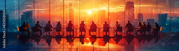 Obraz High Res Image: Collaborative Project Meeting Concept with Glossy Backdrop   Teamwork and Knowledge Sharing in Business Environment Photo Stock