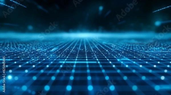 Fototapeta A futuristic blue grid pattern, conveying a sense of technological advancement and business background Generative AI