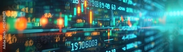 Fototapeta Digital financial data with stock market numbers and graph reflecting modern technology and investment trends.