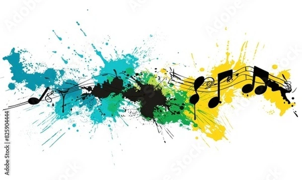 Obraz Vibrant Music Notes and Colorful Splashes in Dynamic Abstract Art - Generative AI