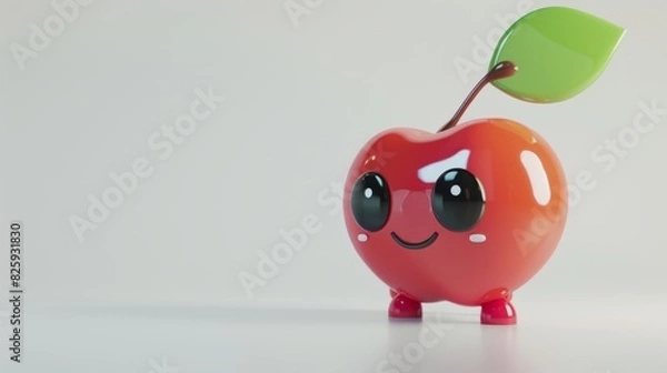 Fototapeta An AI-generated illustration of a fun 3D cherry cartoon character with eyes on white
