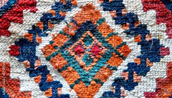 Fototapeta Traditional wool Turkish rug. Close up textures background and patterns in color from woven carpets