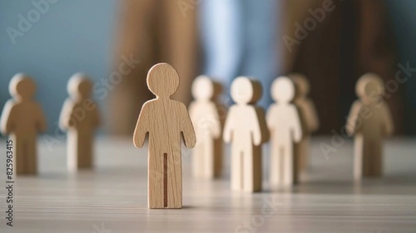 Obraz Leader Choosing Team Member Among Wooden Figures on Table
