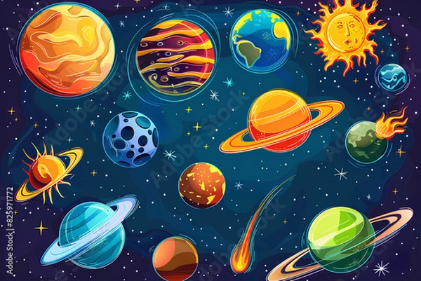 Fototapeta solar system and outer space objects vector 3d rendering