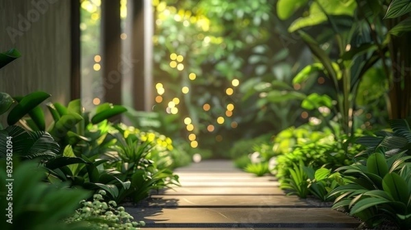 Fototapeta Green infrastructure in an urban setting, Climate adaptation, Soft lighting, , Modern and lush