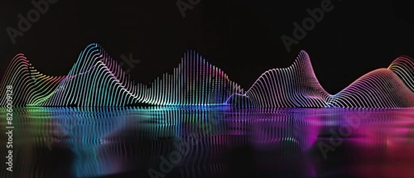 Fototapeta Colorful digital waveforms on dark background