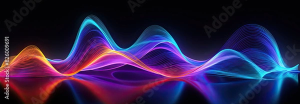 Fototapeta Vibrant abstract light waveforms on black