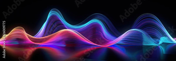 Fototapeta Futuristic neon waveform design with gloss