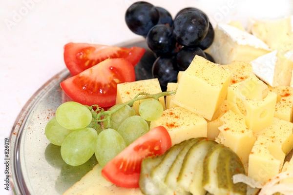 Fototapeta plate of cheese and fruit