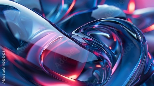 Obraz 3D rendering. Blue and pink glossy intertwined shapes on a dark blue background.