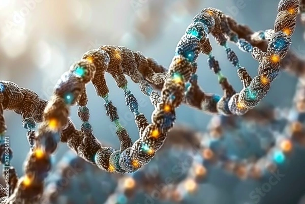 Fototapeta Vibrant DNA Double Helix with Crystal Like Structure, Detailed Genetic Visualization in Natural Light