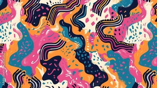 Fototapeta Playful Squiggly Abstract Art Seamless Pattern Background with Immersive Doodles