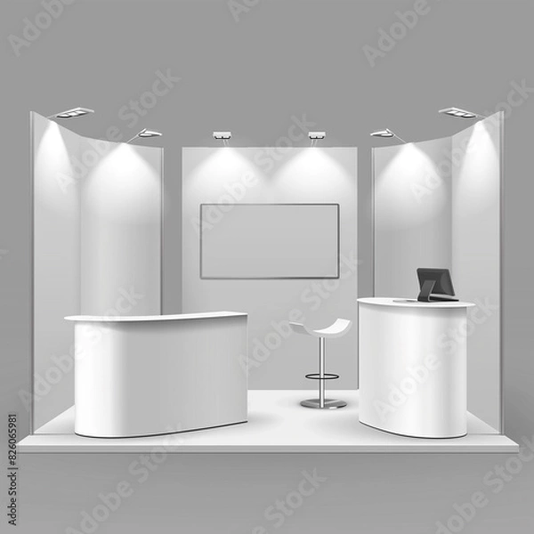 Obraz Set of  trade exhibition stand or white blank exhibition kiosk or stand booth corporate