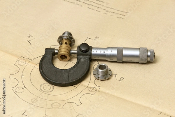 Fototapeta Technical drawing and measuring tools.