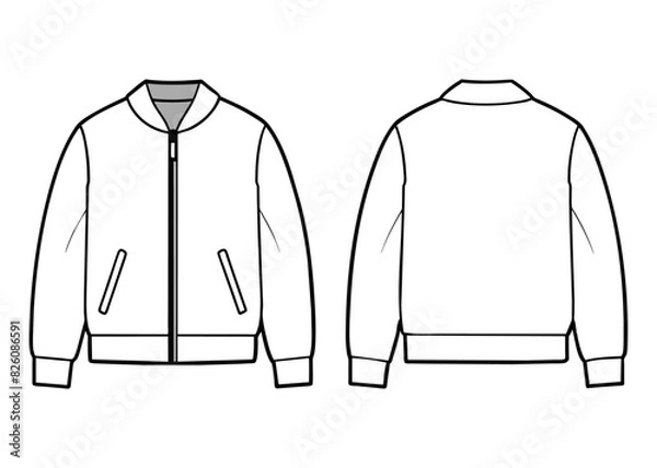 Obraz Bomber jacket design flat sketch Illustration front and back view vector template.