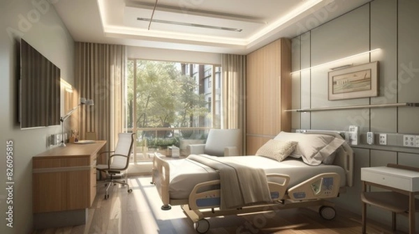 Fototapeta Petfriendly hospital room designed for quiet healing, with noiseabsorbing panels and muted decor