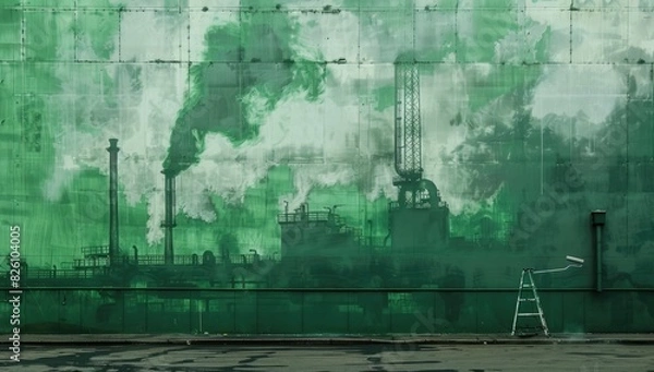 Fototapeta Sustainable Factory Representation in Green