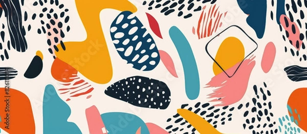 Fototapeta Abstract shapes and lines in the style of colorful vector hand drawn doodles, with an emphasis on flat color and simple shapes
