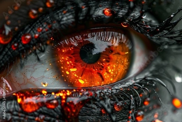 Obraz Red cyber eye with fiery reflections, vibrant and detailed, sci fi and technology concept, futuristic and dynamic