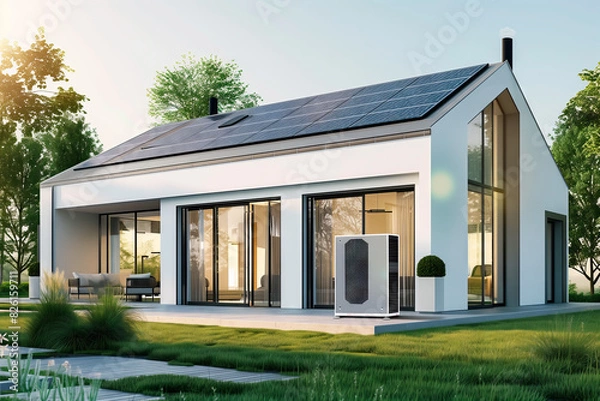 Obraz Modern Energy-Efficient Home with Solar Panels